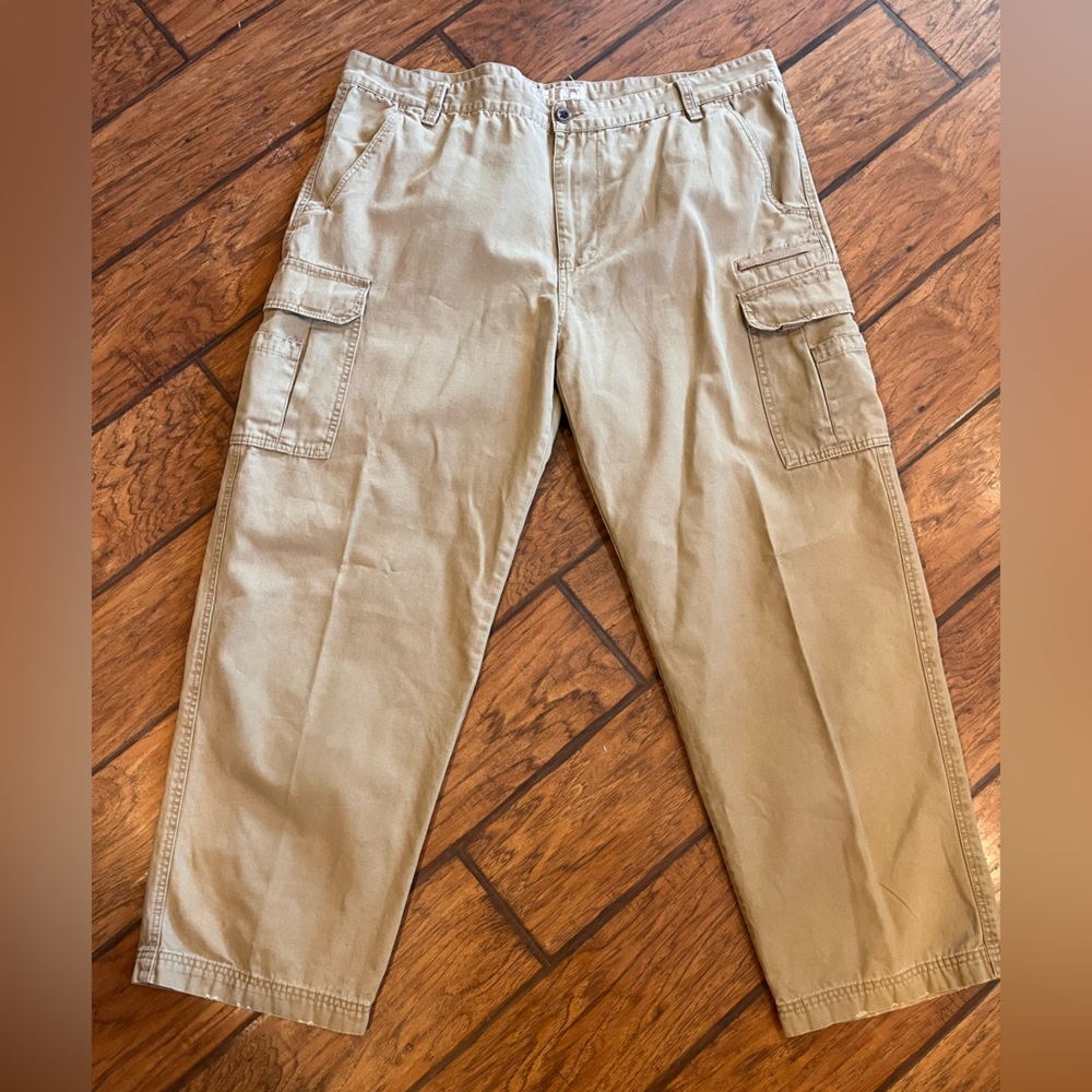 Plugg khaki cargo pants mens 42x32 brown tan cotton Straight fit baggy Y2K nice